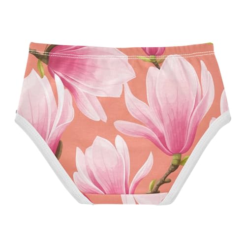 Pink Magnolia Flowers Cute Panties Girl Toddler Underwear Custom Cotton Florals Briefs Undies Kids 2t2