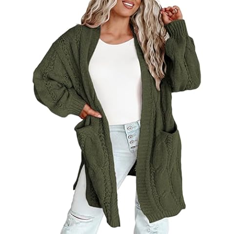 Eytino Plus Size Cardigans for Women Open Front Long Sleeves Lightweight Fall Sweaters with Pockets,3X Green Cover