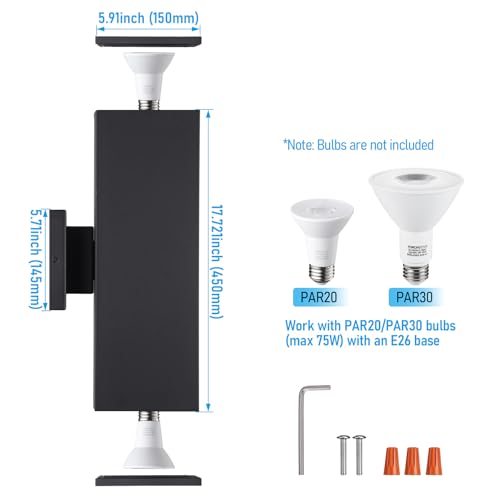 Image of LEONLITE 2-Pack 18 inch Outdoor Rectangular Wall Light, Up and Down, E26 Base | Modern Porch Patio Lights, Waterproof Wall Sconce, Exterior Light Fixture Wall Mount, Aluminum, Matte Black, ETL Listed