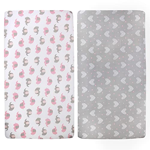 Standard Microfiber Fitted Crib Sheets For Baby Girl, Baby Boy, And Neutral, 2 Pack Crib Sheets Crib Essentials For Baby 28X52 Crib Sheets (Elephants & Hearts) #TOP4