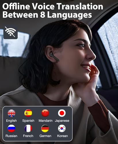 Image of AI Translation Earbuds Real Time 144 Languages & Accents Translator Earbuds with 8-Language Offline Translating Earbuds, Audifonos Traductores Ingles Espanol for Learning Travel Business (Black)