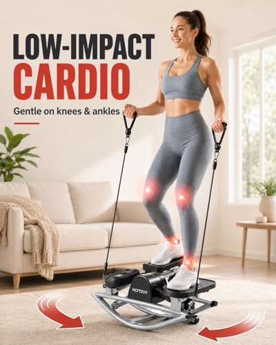 Image of Rocking Fitness Stepper Side to Side for Exercise Machine at Home, Lateral Trainer Workout for Knees Joints, Portable Low Impact Stair Climber with LCD Monitor Resistance Bands