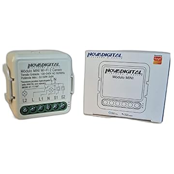 Mini Interruptor Inteligente Wifi 2 Canais Paralelo NovaDigital Alexa Google Home Tuya SmartLife MS-104B-N