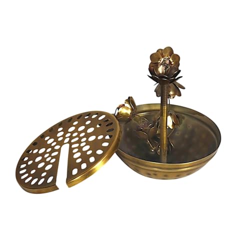 Image of Flower Hanging insence Burner | Dhuna Loban Burner Dhooni Dhoop Dhuni |Hanging Dhoop Batti Agardan Hanging Decor (Pack of 1) (Brass Antique /Bracket)