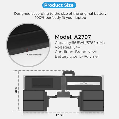Image of A2941 Battery,A2797 Battery Replacement for MacBook Air 15 Inch M2 (2023) EMC 8301(Upgraded High Performance 11.54V 6000mAh 66.5Wh)