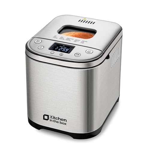 Kitchen in the box 2LB Bread Maker with Recipes Auto 15-in-1 Bread Machine Stainless Steel (SLIVER)