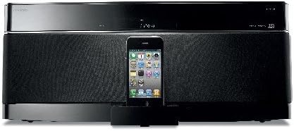 Úhlové view of the ONKYO AERO Sound System CBX-500 with an iPhone docked.