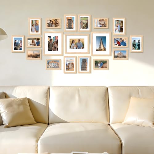 Image of upsimples Picture Frames set of 19, Including 8x10, 5x7, 4x6 Natural Frame | Multi Picture Frames Collage Wall Decor, Gallery Wall Frame Set, Gift For Christmas, Mothers' day, Wedding, Dorm, Living Room