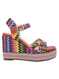 Azarey Sandalias de cuña coral multicolor con plataforma tejida - (Talla 35)