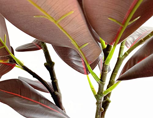 Artificial Rubber Tree Plant Lifelike Tropical Burgundy Ficus Elastica Tree Houseplant Branch For Home Office Decoration (Dark Red - Pack Of 2) #TOP7