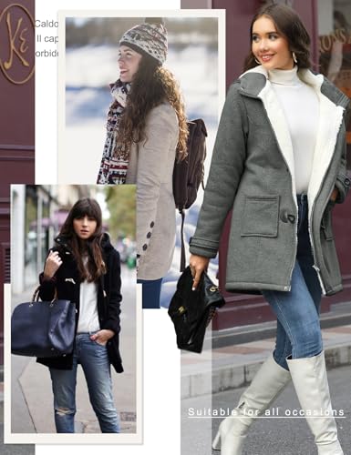 Vancavoo Largo Sudadera con Capucha para Mujer Abrigos con Botones Chaqueta de Lana Alpaca Slim Color sólido Casual Sudaderas con Cremallera Outwear Hoodie de Otoño Invierno(Gris Oscuro,M) - imagen 2