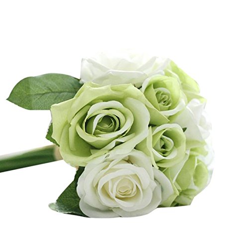 9 têtes Soie Artificielle Fausses Fleurs Feuille Rose Mariage décor Floral Bouquet Fleurs artificielles for Guirlande Faisant des Fleurs séchées (Color : Green, Size : One Size) Cover