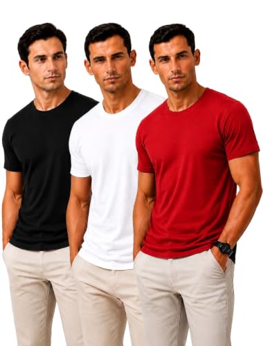 Image of Men's Solid Cotton T-Shirt Pack of 3 | Breathable Round Neck Combo | Half Sleeve | Solid-Regular Fit Casual Wear