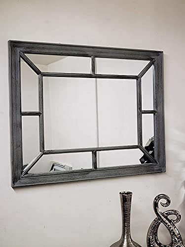 DEENZ Large Rectangle Antique Window Wall Mirror Stylish Decor Durable Frame Window Style Six Colors, Black Silver, 76x60x2.5CM (DZ-568)