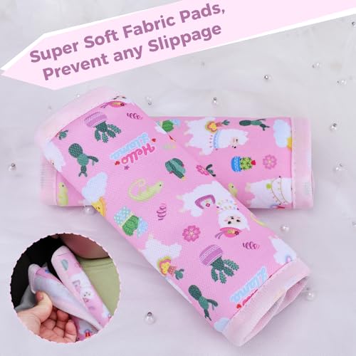 Image of COOLBEBE Car Seat Straps Shoulder Pads for Baby Kids, Super Soft Seat Belt Covers for All Car Seats /Pushchair /Stroller /High Chair, Pink Alpaca, Polyester Material
