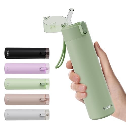Exllena Small Water Bottle 270ml with Straw – Small Flask with One-Hand Open Design, Leak-Proof Locking Lid, 4-6 Hours Hot/Cold Retention and Portable for Coffee, Milk, or Any Beverage(Mint)