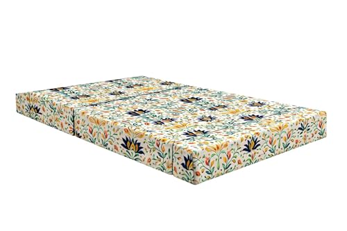 Image of Rosebell 2 Seater Foldable Sofa Cum Bed (4 x 6 Feet) with Washable Cover | Multicolor Printed | Ideal for Living Room, Office & Guest Room