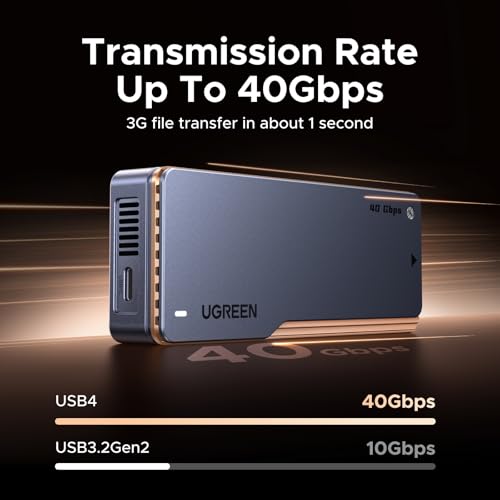UGREEN 40Gbps M.2 NVMe SSD Enclosure [ Dual Intelligence Chips & Cooling Fan ] Aluminum NVMe Enclosure Compatible Thunderbolt 4/3/USB4/3.2/2.0, TB4 M.2 Enclosure for MacBook M1 M2 M3 M4 Pro/Max