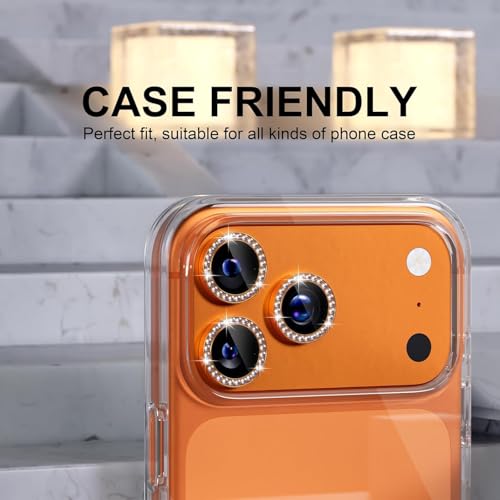 Image of Choiche Compatible for iPhone 17 Pro /iPhone 17 Pro Max Camera Lens Protector Bling, 9H Tempered Glass Camera Cover Screen Protector Metal Ring Decoration Accessories (Diamond-Orange)