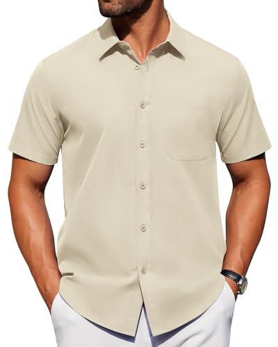 Image of Alimens & Gentle Men's Short Sleeve Dress Shirts Wrinkle Free Untucked Casual Button Down Shirt