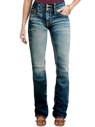 Flamingals Low Rise Distressed Bootcut Skinny Leg Button Fly Jeans for Women Denim Pants