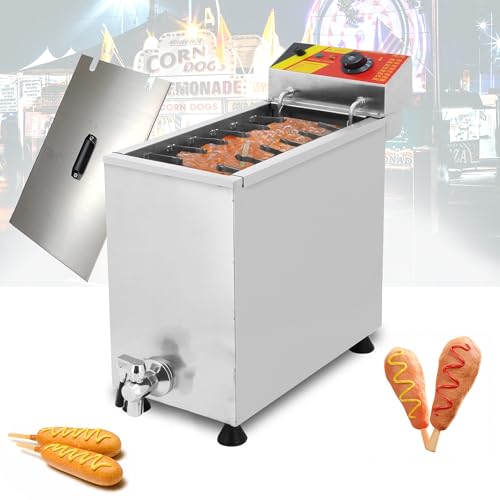 INTSUPERMAI Commercial Electric Corn Dog Fryer Machine, 110V/1.8KW, 25L Large Capacity, Temp. Range 140℉-392℉, 12 Stick Holders, Electric Deep Fryer for Hot Dog, Corn Dog, Fried Chicken
