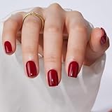 S.T. Friends Press On Nails - Press on Nails Short Square,Glue On Nails for Women Gift, Deep Rosy-red Reusable Stick On Nails in 16 Sizes - 32 Fake Nails Kit