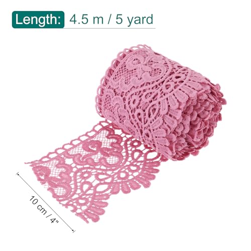 Cinta de encaje de seda de leche de 4 pulgadas con acabado floral texturizado color rosa intenso 3