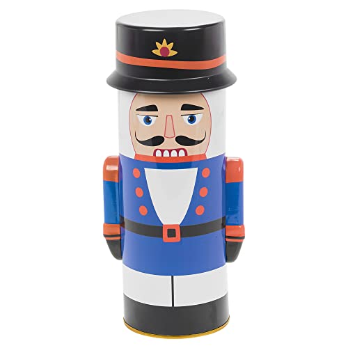 URBN-CHEF Blue Metal Christmas Nutcracker Soldier Themed Biscuit Cookie Tin Jar Tea Coffee Pasta Pastries
