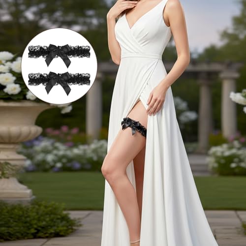 IANFAN Black Lace Garter, 2 PCS Adjustable 14.2–25.6in Thigh black garters for thigh With Bow, Sexy Bridal Garter Belt For Bride, Wedding, Party, Girls Gifts