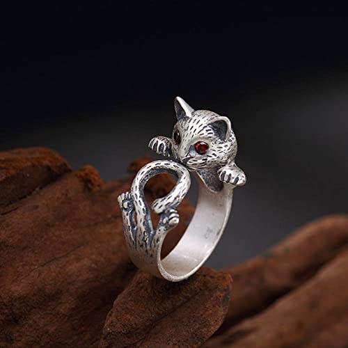 Bague ajustable en argent style rétro chaton pour parfaire votre look quotidien