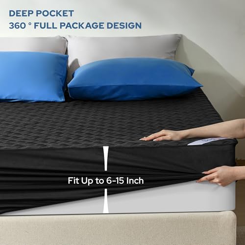 Image of BEDLORE 2 Pack Waterproof Mattress Protector,Twin Size Pad Noiseless with Deep Pocket Fitted for 6 inch-15 inch,Soft Breathable Dirt-Proof Single Bed Mattress Cover Washable for Bedroom,Dorm Room(Black)