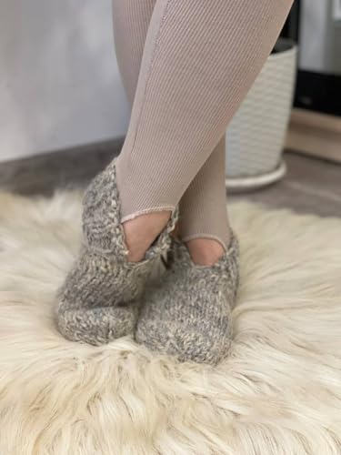 Thick Gray Wool House Socks, Handmade Chunky Knit Slippers, Rustic Natural Wool Design, Unisex Home Footwear, Soft & Warm, Cozy Gift Idea!2