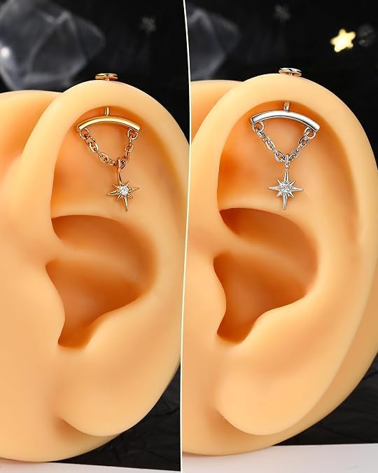Vertical Helix Piercing Jewelry, 16G 6MM Threadless Push in Helix Earrings for Women, Star Cartilage Earring Stud Silver/Gold