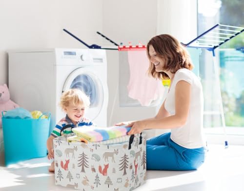 Image of Essme Rectangular Kids Basket,Animal Storage Basket with Handles for Room Decor, Ocean Storage Bin(Grey animal)