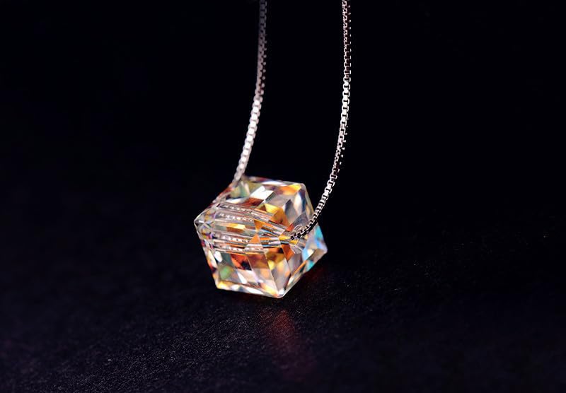 Collier argent 925 pendentif cube cristal accessoire dames - 5