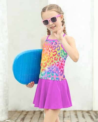 Image of Girls Tankini Swimsuit Mermaid Bathing Suits Criss-Cross Strap Adjustable Summer Beach Two Piece Swimwear Size 4-12