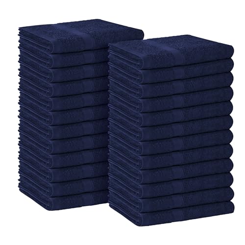 Avalon Towels Salon Towel - Navy Blue Hand Towels Bulk Pack of 24 - 100% Cotton Absorbent Spa, Facial & Gym Towel for Working Out - 16x27 Inches (Not Bleach Proof)