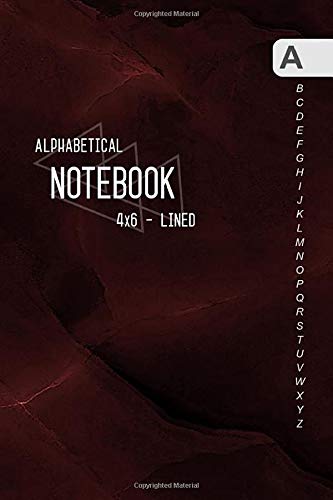 Alphabetical Notebook 4x6: Small Lined-Journal Organizer with A-Z Tabs Printed | Marble Red Black Design