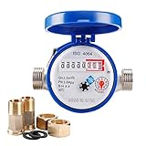 DIFCUL Kaltwasserzähler Wasserzähler Garten, Geeicht Kalt Wasseruhr 1/2 Zoll 1.5m³ / h, Zapfhahnzähler Mit Schutzabdeckung Haushalt Mit Zeiger Und Digitalanzeige 0-40℃