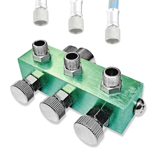 AMUR Airbrush 3-Fach Druckluftverteiler Multiswitch individuell regelbar für jeden Ausgang mit Dichtung zum Anschluss von 3 Pistolen dierekt am Airbrush-Kompressor oder Airbrush-Schlauch