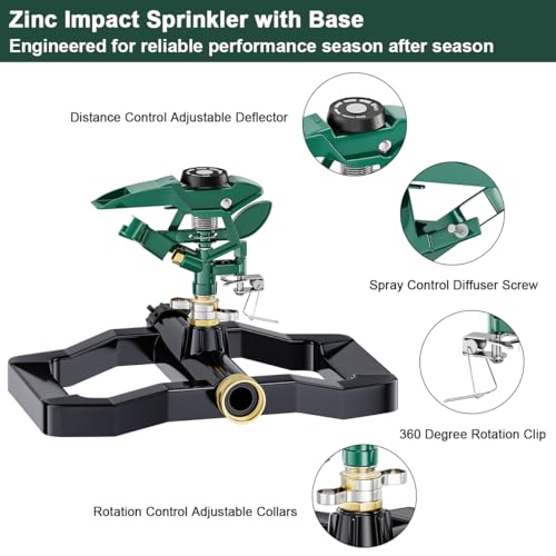 FANHAO Heavy Duty 360 Degree Pulsating Impact Sprinkler, Adjustable Lawn Sprinkler with Metal Base, Covers Up to 5,800 Sq. Ft, Large Area Irrigation System for Lawn, Garden Plant & Patio Cooling by FANHAO - Used condition - Image 3