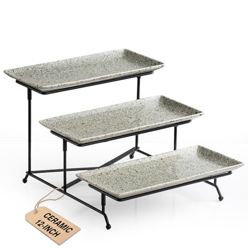 LAUCHUH 3 Tier Serving Tray, Porcelain Serving Platters and Trays for Party