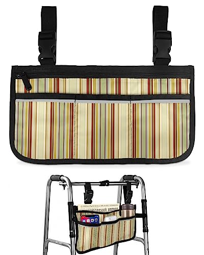 Boho Brown Abstract Art Wheelchair Side Bag Walker Bag, Modern Striped Geometric Wheelchair Accessories Armrest Pouch, Organizer Storage Bag for Walkers, Rollators, Scooters, 7.3''x13''