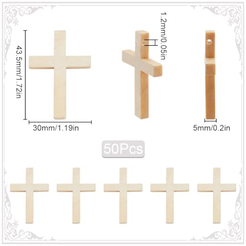 SUNNYCLUE 50Pcs Wood Cross Beads Easter Crosses Beads Large Wooden Crosses Center Crucifix Holiday Beading for Bead Assortments Easter Necklace Earring Crafting Supplies Women Accessories - Image 2