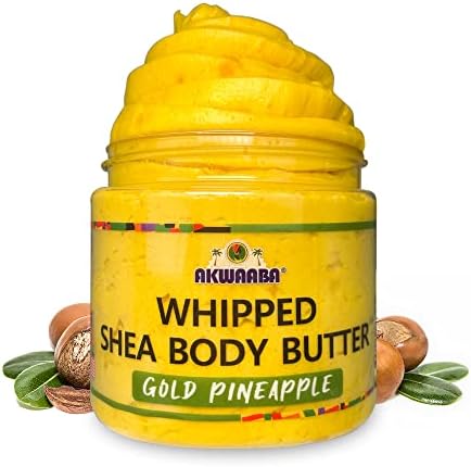 AKWAABA Whipped Shea Butter | Body & Hair Moisturizer | With Raw Shea Butter from Ghana | Rich Vitamins A and E | Natural Yellow 12oz (Gold Pineapple)