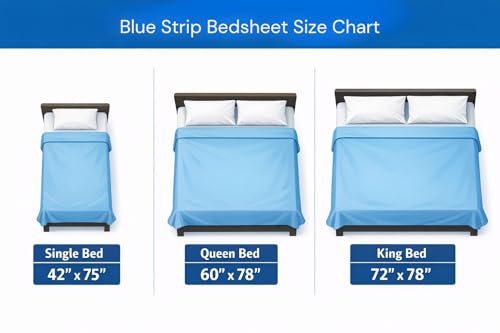 Image of Blue Strip 300 TC Cotton Feel Glace Cotton Elastic Fitted Printed King Size Double Bed Bedsheet with 2 Pillow Covers Fits Upto 9 inches,Size- 72x78x10 Inches