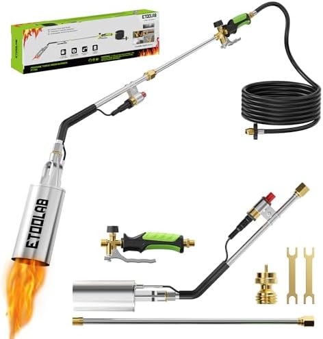 Propane Torch Weed Burner,14FT Hose 1,800,000 BTU High Output Weed Torch with Self Igniter and Turbo Trigger, Heavy Duty Propane Weed Torch for Weeding,Melting Snow,BBQ,Roof Asphalt Work