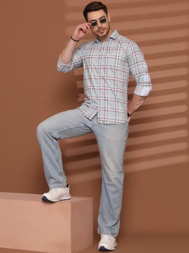Image of Majestic Man Comfort Slim Fit Pure Cotton Checked Casual Shirt