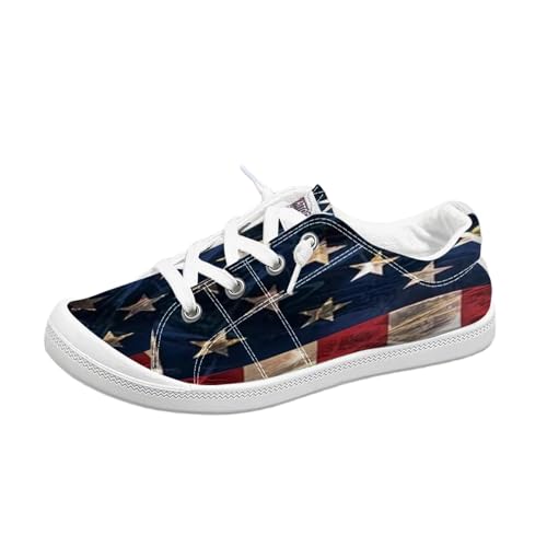 TATTOO HORSE Womens American Flag Canvas Sneakers Low Top Patriotic Stars Stripes Print Casual Shoes Comfortable Slip-On Lace-Up Flat Sneakers for Independence Day 4th of July Summer Daily Walking(179 numeric_9)